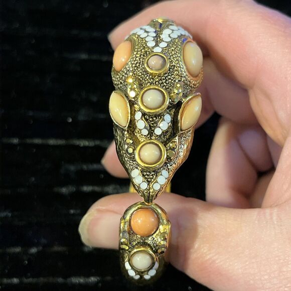 Rare Vintage Barrera Jewel Entrusted Stylized Snake Mouse In Mouth Cuff Bracelet - Picture 3 of 10